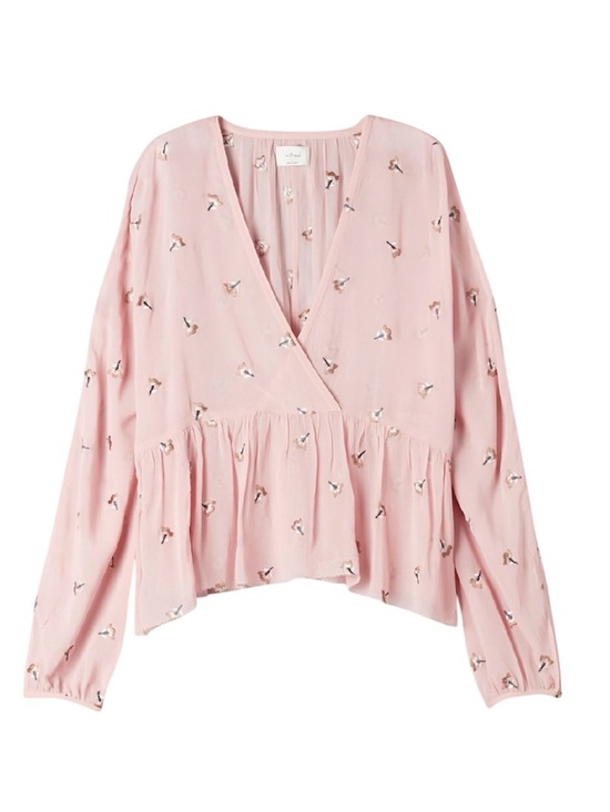Aritzia Tops - Aritzia Wilfred Embroidered Peplum Blouse Pink Floral Babydoll Size Large